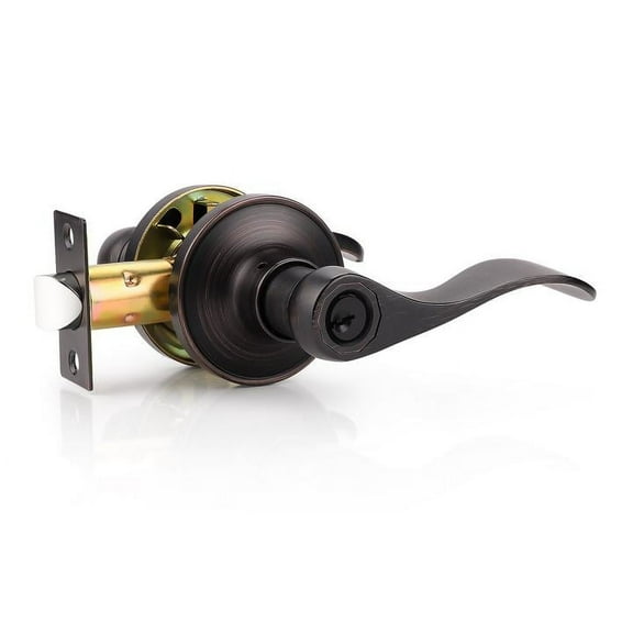 Knobelite (1 Pack Entry Door Lever [Lock with 3 Keys],Locking Door Handle Set for Office or Front Door,Oil Rubbed Bronze Wave Entrance Door Lock with Key, Reversible Right & Left Side Handed