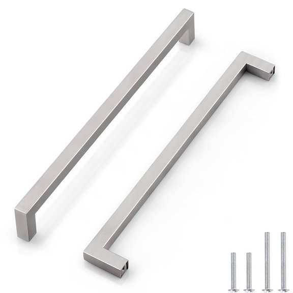 Knobelite 1 Pack Stainless Steel Kitchen Cabinet Handles Hole Centers 11-1/2 inch 288mm Square Cabinet Pulls Brushed Satin Nickel Dresser Drawer Pulls