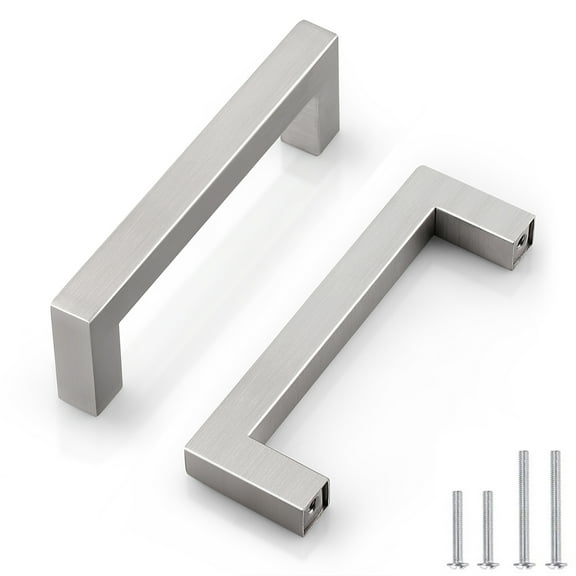 Knobelite 1 Pack Stainless Steel Kitchen Cabinet Handles Hole Centers 4 inch 102mm Square Cabinet Pulls Brushed Satin Nickel Dresser Drawer Pulls