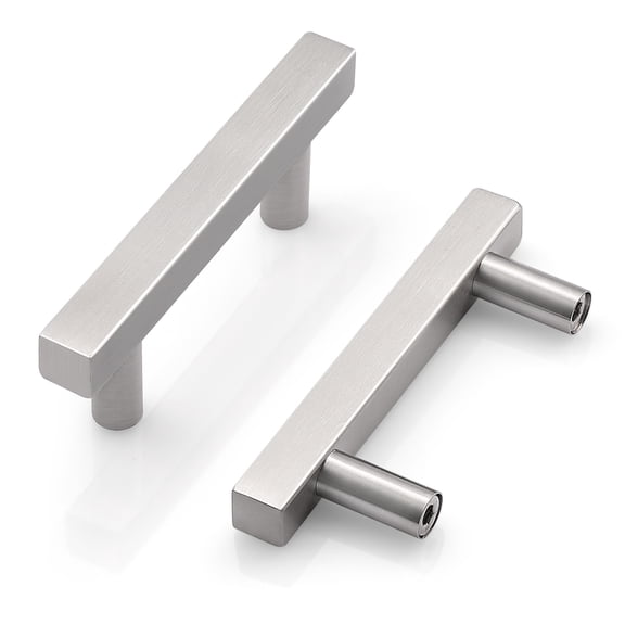 Knobelite 10 Pack Brushed Nickel Cabinet Handles 2-1/2Inch(64MM) Holes Spacing Cabinet Knobs Stainless Steel Kitchen Cabinet Pulls Square Hardware Pulls for Closet Dresser Drawer