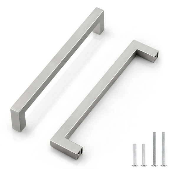 Knobelite 10 Pack Stainless Steel Kitchen Cabinet Handles Hole Centers 7-1/2 inch 192mm Square Cabinet Pulls Brushed Satin Nickel Dresser Drawer Pulls
