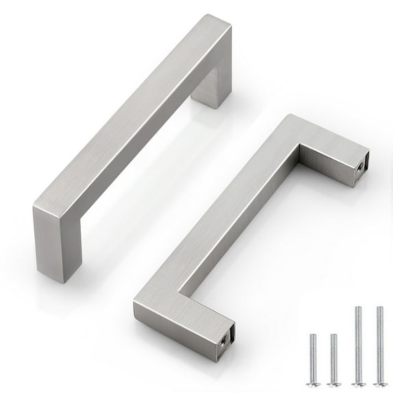 Knobelite 20 Pack Hole Centers 3-3/4 inch 96mm Kitchen Cabinet handles Brushed Satin Nickel Drawer Pulls Stainless Steel Square Corner Bar Kitchen Cabinet Pulls