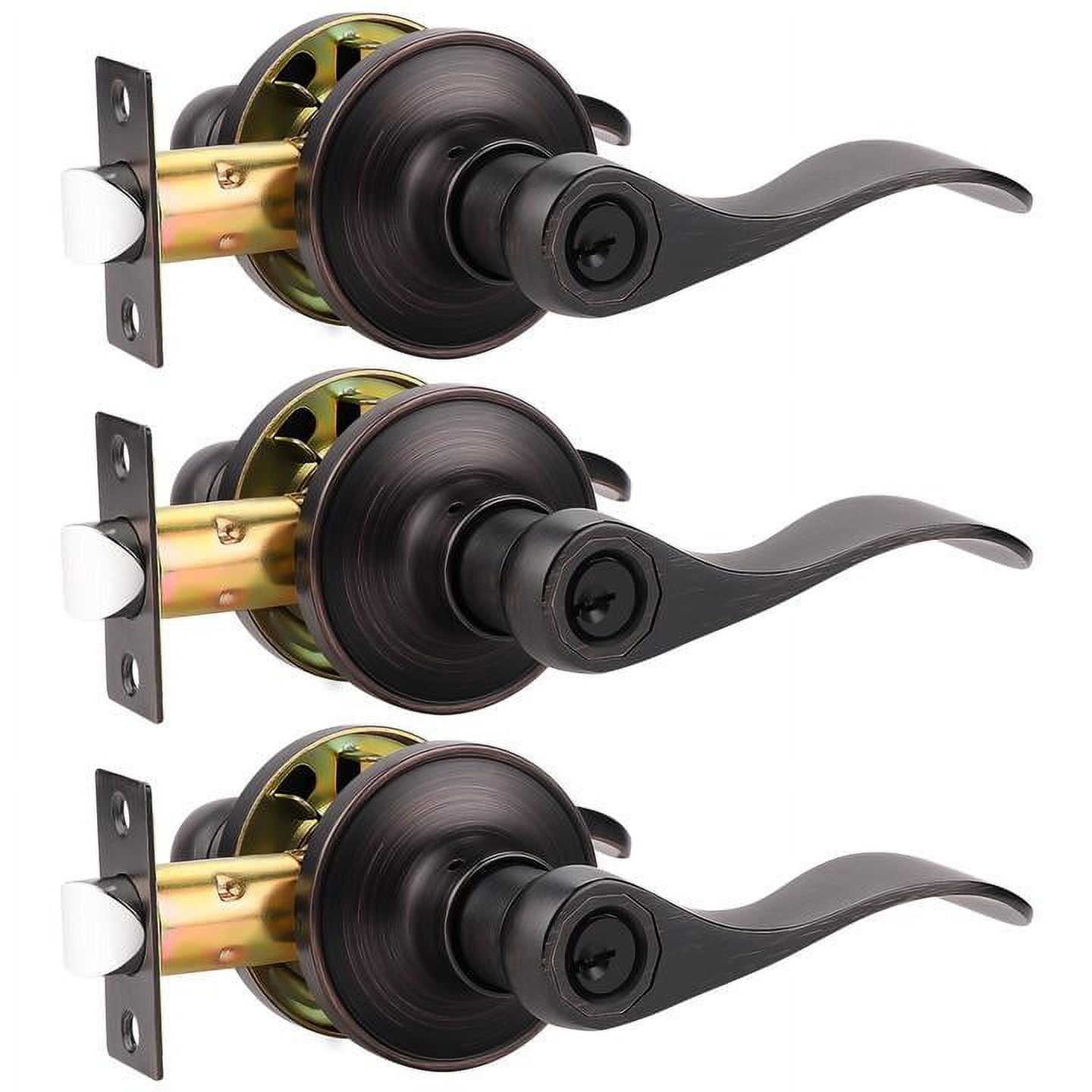 Probrico Entry Door Lever Lock Set (2-Pack) With 3 Keys - Satin Nickel, Wave Style, Reversible For Left/Right Hand Doors - View #9