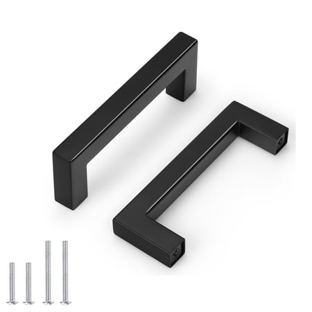 Knobelite 30 Pack 3-1/2Inch(90MM) Holes Spacing Cabinet Pulls Matte Black Cabinet Handles Stainless Steel Kitchen Cabinet Pulls Square Hardware Handles for Closet Dresser Drawer