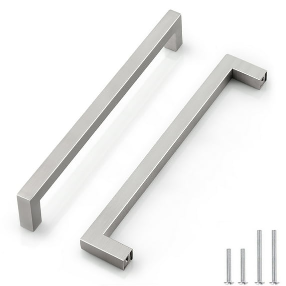 Knobelite 30 Pack Brushed Nickel Cabinet Handles Hole Centers 8-4/5 inch 224mm Square Kitchen Cabinet Pulls Stainless Steel Dresser Drawer Pulls