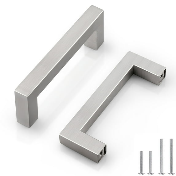 Knobelite 30 Pack Hole Centers 3-1/2 inch 90mm Kitchen Cabinet handles Brushed Satin Nickel Drawer Pulls Stainless Steel Square Corner Bar Kitchen Cabinet Pulls