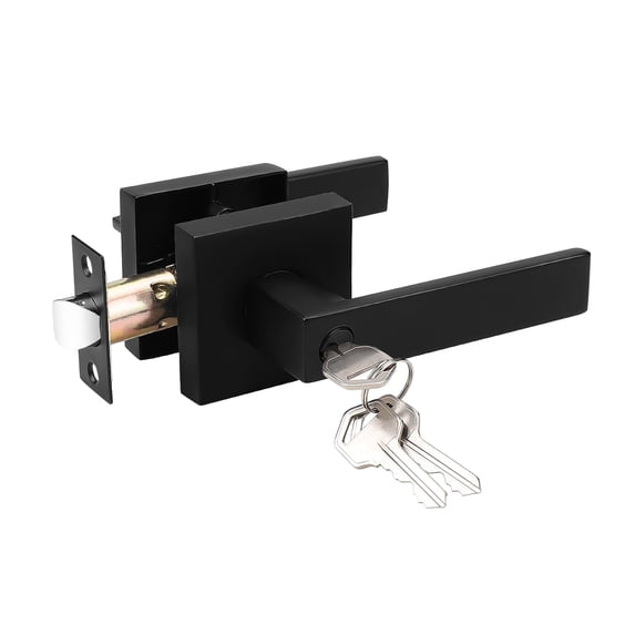 Knobelite 5 Pack Entry Door Lever with Lock and Key,Entrance Door Handles for Office and Front Door,Matte Black Door Knobs Keyed Alike Same Key Lockset (Each with 3 Keys)