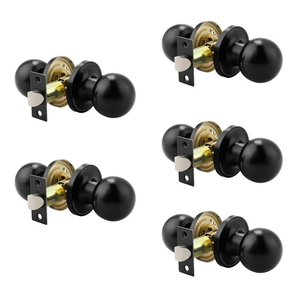 Knobelite(5 Pack) Hall / Closet Room Round Door Knob,Passage Function for Hall / Closet,Interior Door Door Lock Handle Black Finish, Keyless (Non-Locking Knobs) Interior Door Handles Locks