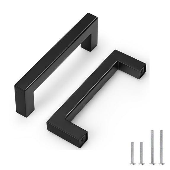 Knobelite 5 Pack Matte Black Kitchen Cabinet Handles 3-3/4Inch(96MM) Holes Spacing Cabinet Pulls Stainless Steel Dresser Drawer Pulls Square Hardware Handles for Kitchen Bathroom