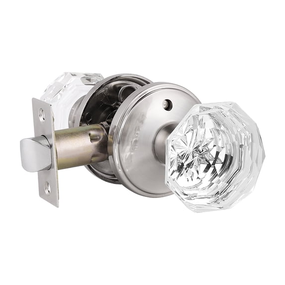 Knobelite Hardware (1 Pack) Diamond Crystal Door Knobs, Keyless Knobs Privacy Function for Bed and Bath Doors, Classic Round Glass Door Lock Satin Nickel,Perfect for Replacing Broken Antique Lock