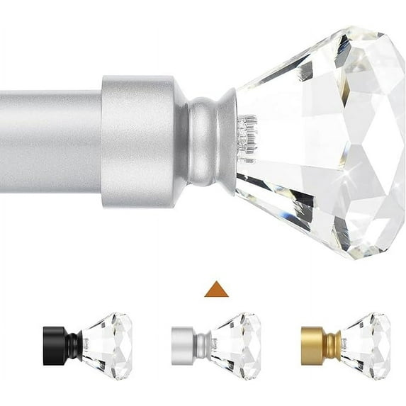Knobelite Satin Nickel 4 Pack Window Treatment Single Curtain Rod, Adjustable Drapery Rod Set from 48 to 86 Inches with Crystal Finial Finials(4-7.2ft), 1-Inch Diameter Curtain Rods for Windows