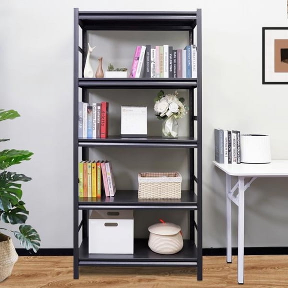 Knocbel 5-Tier Adjustable Metal Shelf Heavy Duty Storage Shelf for Kitchen Garage Pantry, Robust Construction Stable Steel Frame with 2000LBS Load, H72" x W35.4" x D15.7" Black