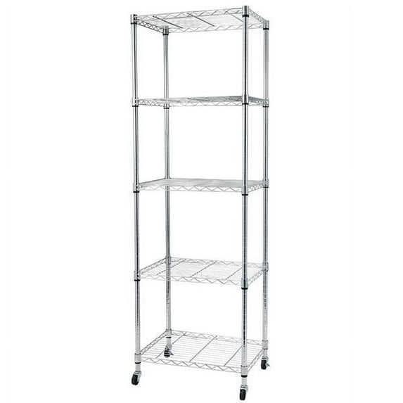 Knocbel 5-Tier Heavy-duty Steel Wire Shelving Metal Storage Shelf with Wheels, Long-term Use NSF-Certified Materials, Perfect for Garage Kitchen Pantry, 23.62"W x 17.72"D x 70.87"H Silver