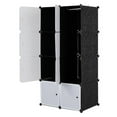 thumbnail image 1 of Knocbel 8-Cube Plastic Cube Closet Multi-purpose Stackable Storage Organizer with Shelves and Hanging Rod for Clothes Suit Long Coat, 27.6"W x 17.7"D x 56.7"H White Doors and Black Panels, 1 of 6