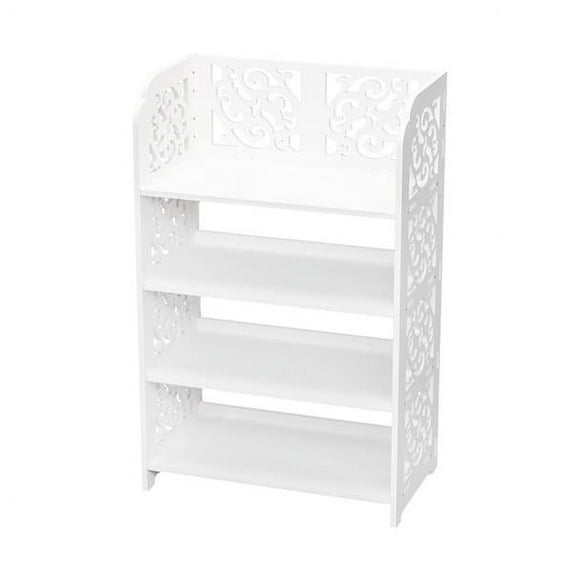 Knocbel Four Tiers Hollow Design Carved Shoe Rack, Practical Dampproof Well-crafted Shoe Shelf Bookshelf for Bedroom Living Room Hall Study, 16.54"W x 9.45"D x 25.98"H White