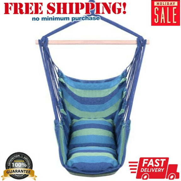 Knocbel Hammock Chair Hanging Cotton Rope Canvas Swing Seat with 2 Pillows for Indoor & Outdoor, 250 Lbs Capacity