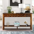 thumbnail image 1 of Knocbel Long Console Table Narrow Storage Sofa Table Entryway Table with Bottom Storage Shelf and 4 Different Size Drawers for Living Room Hallway Entryway, 59.8"D x 11"W x 34.2"H Brown, 1 of 8