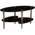 thumbnail image 1 of Knocbel Modern Tempered Glass Oval Coffee Table with Wooden Legs, Living Room Sofa Couch Side 3-Tier Cocktail Tea Table, 35.4" W x 19.7" D x 17.7" H (Black and Brown), 1 of 6