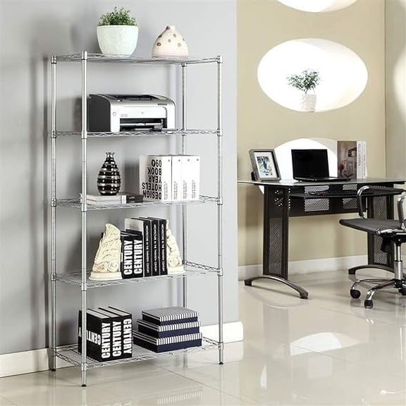 Knocbel Rectangle Carbon Steel Metal 5-Shelf, Storage Rack, Height Adjustable Standing Shelf with Strong Bearing Capacity for Kitchen Bedroom Living Room, 29.13"W x 13.39"D x 59.06"H Silver Gray
