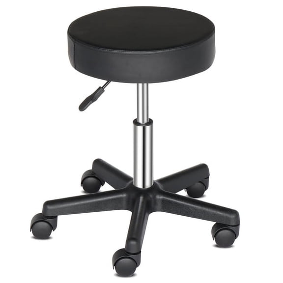 Knocbel Round Stool Bar Stool Rotation Chair with Chrome-plated Metal Frame and Plastic Arch Feetrest, Salon Stool with Five Casters, Easy to Move, 13" x 13" x 18.11-24"H Black