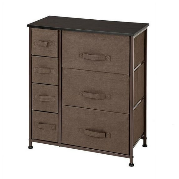 Knocbel Simple Design Storage Dresser With 7 Easy Pull Fabric Drawers, Wood Top, 4 Adjustable Feet And Sturdy Steel Frame For Bedroom Hallway Office, 25"W x 11.87"D x 27.75"H Brown