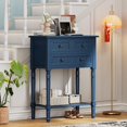 thumbnail image 1 of Knocbel Slim Antique Entry Console Table with 3 Drawers & Bottom Open Shelf, Solid Wood Narrow Sofa Couch Table for Entryway Hallway Living Room 23.7" W x 13" D x 31.4" H Navy Blue, 1 of 9