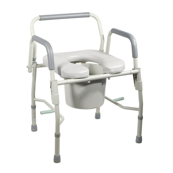 Knock-Down Deluxe Steel Drop-Arm Padded Seat Commode