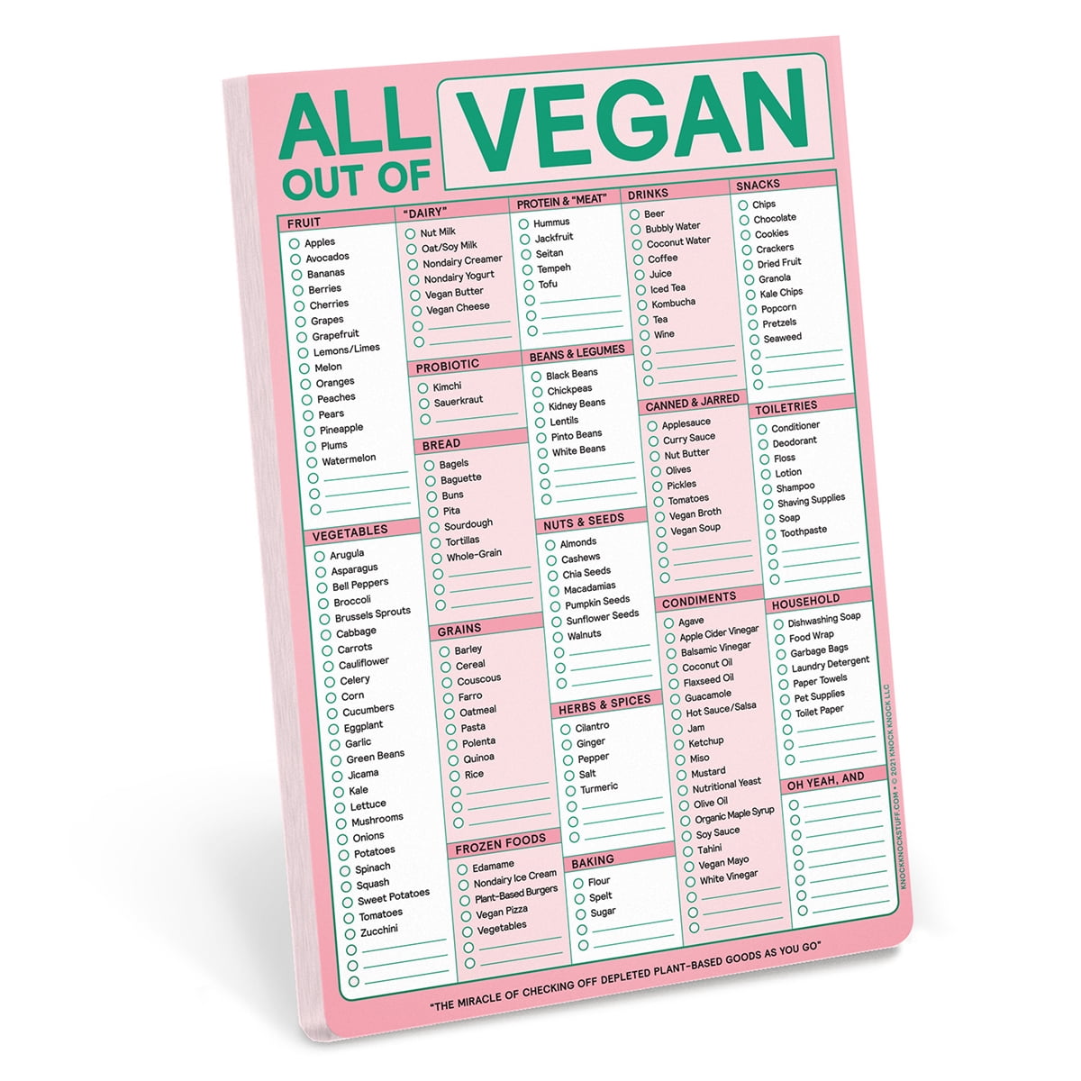 Knock Knock All Out Of Vegan Grocery List Checklist Note Pad, Pink - Walmart.com