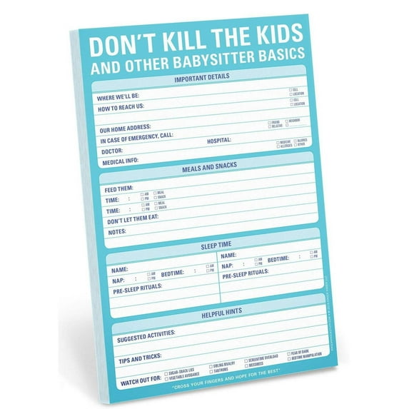 Knock Knock Don't Kill the Kids Babysitter Checklist Note Pad, 6 x 9-inches