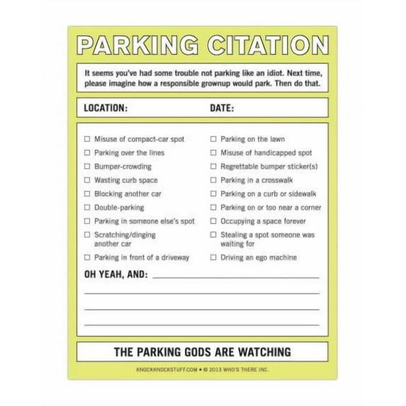 Knock Knock Nifty Note Pad, Parking Citation, 9781601064677, Paperback, Npd