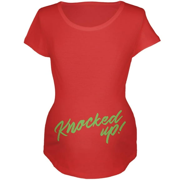 Knocked Up Funny Script Maternity Soft T Shirt Red MD