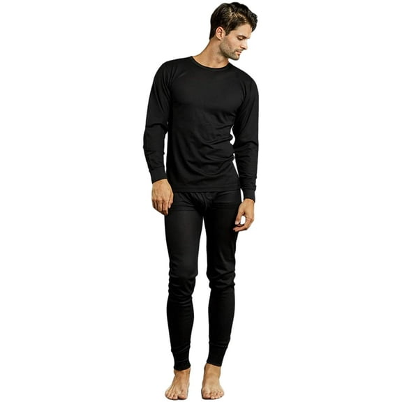 Knocker Men's 2-Piece Long Johns Thermal Underwear Pajama Set (Black, L)