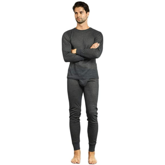 Knocker Men's 2-Piece Long Johns Thermal Underwear Pajama Set (Charcoal, 2XL)