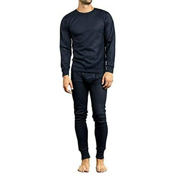 Knocker Men's 2-Piece Long Johns Thermal Underwear Pajama Set (Navy, 2XL)