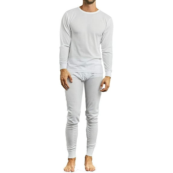 Knocker Men's 2-Piece Long Johns Thermal Underwear Pajama Set (White, 3XL)
