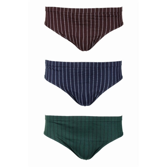 Knocker Men's 3 Pack Cotton Striped Bikini Briefs Green Navy Brown XL