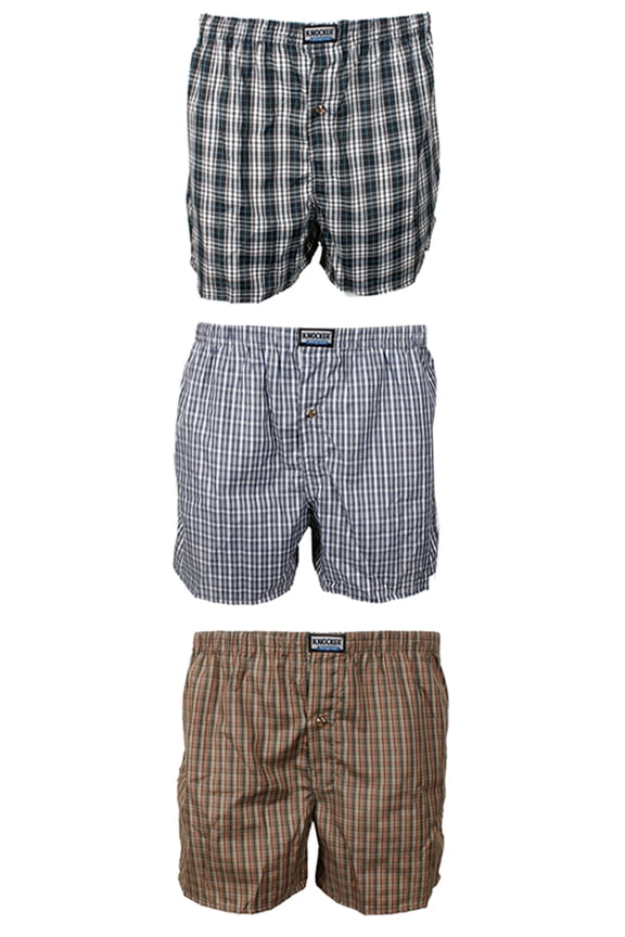 Men's 3 Pack Plaid Button Fly Boxer Shorts Blue Multi XL
