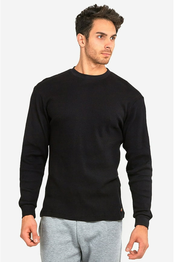 Men's Classic Waffle Knit Medium Weight Cotton Long Sleeve Light Thermal T-Shirt Top