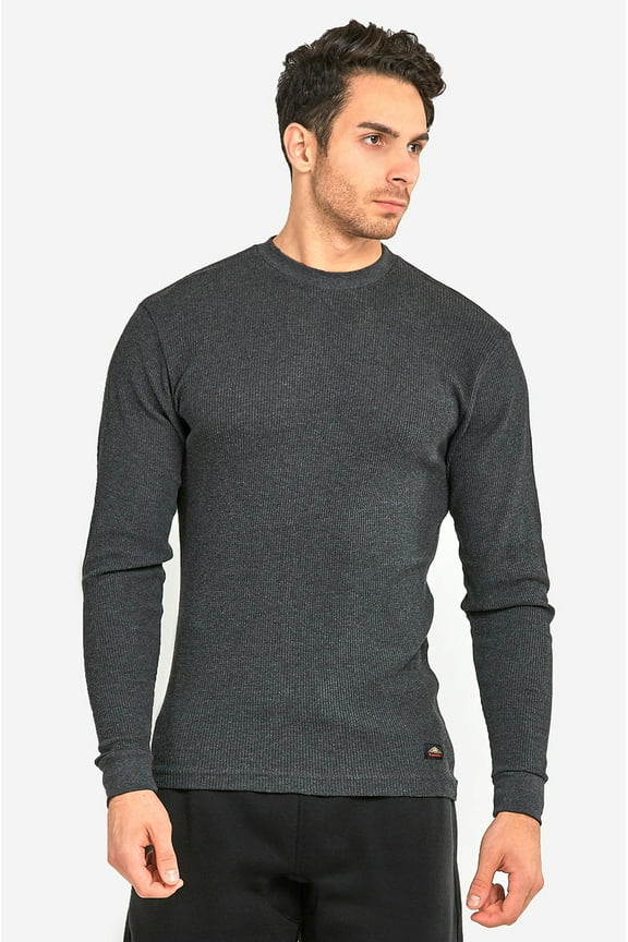 Men's Classic Waffle Knit Medium Weight Cotton Long Sleeve Light Thermal T-Shirt Top