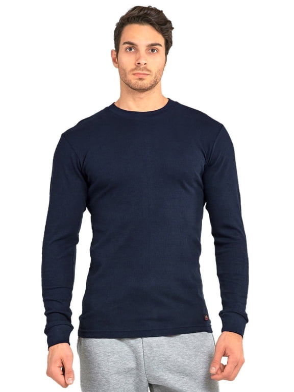 Men's Classic Waffle Knit Medium Weight Cotton Long Sleeve Light Thermal T-Shirt Top