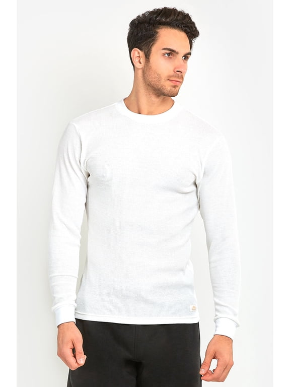 Men's Classic Waffle Knit Medium Weight Cotton Long Sleeve Light Thermal T-Shirt Top