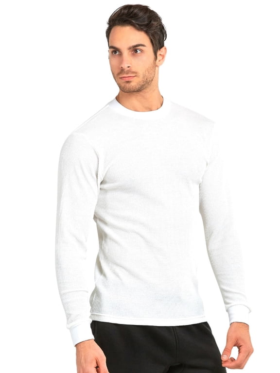 Men's Classic Waffle Knit Medium Weight Cotton Long Sleeve Light Thermal T-Shirt Top