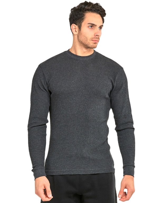 Men's Classic Waffle Knit Medium Weight Cotton Long Sleeve Light Thermal T-Shirt Top