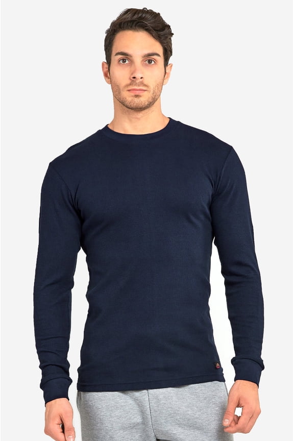 Men's Classic Waffle Knit Medium Weight Cotton Long Sleeve Light Thermal T-Shirt Top