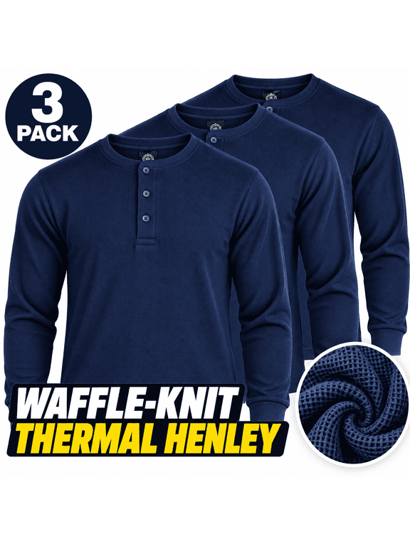 Men's Classic Waffle Knit Medium Weight Thermal 3-Buttons Henley Long Sleeve Tee Shirts Top