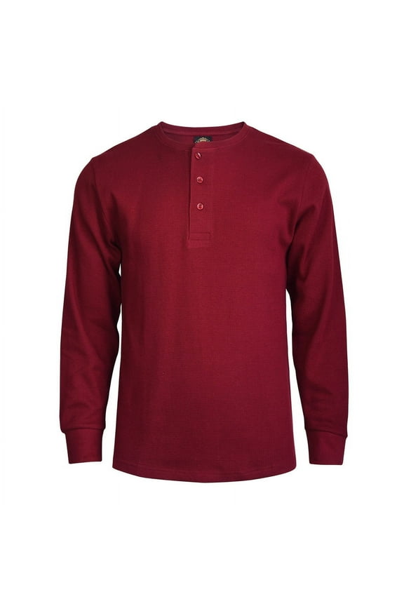 Men's Classic Waffle Knit Medium Weight Thermal 3-Buttons Henley Long Sleeve Tee Shirts Top
