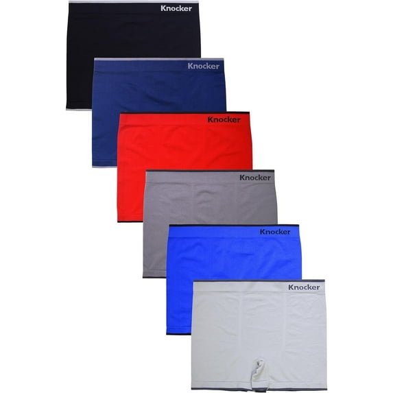 Knocker Men's Seamless Boxer Brief Stretchable Underwear 6-pcs Set, Assorted Colors MS002