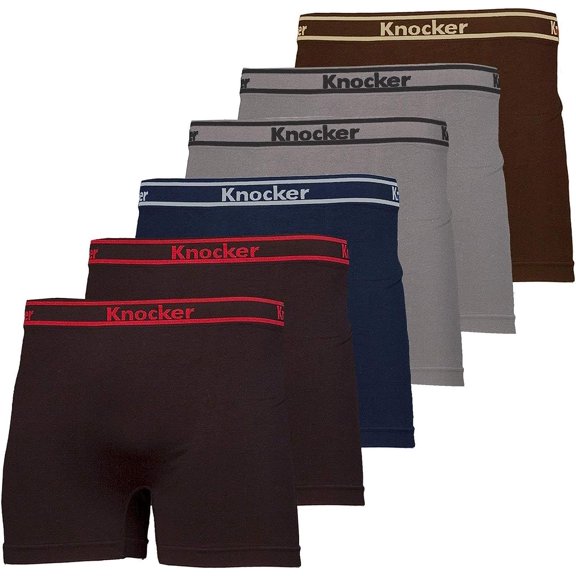 Knocker Men's Seamless Boxer Brief Stretchable Underwear 6-pcs Set, Assorted Colors MS011