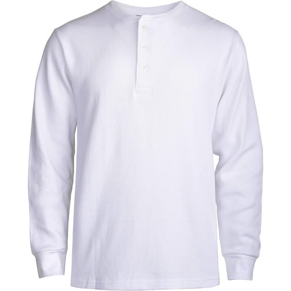Knocker Men's Waffle-Knit Thermal Henley Shirt White