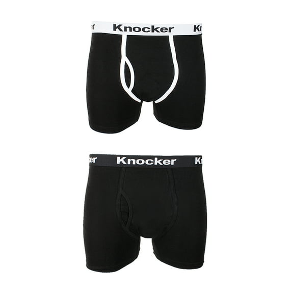 Knockers Men's 2 Pack Cotton Spandex Boxer Briefs Black-Black White Band L